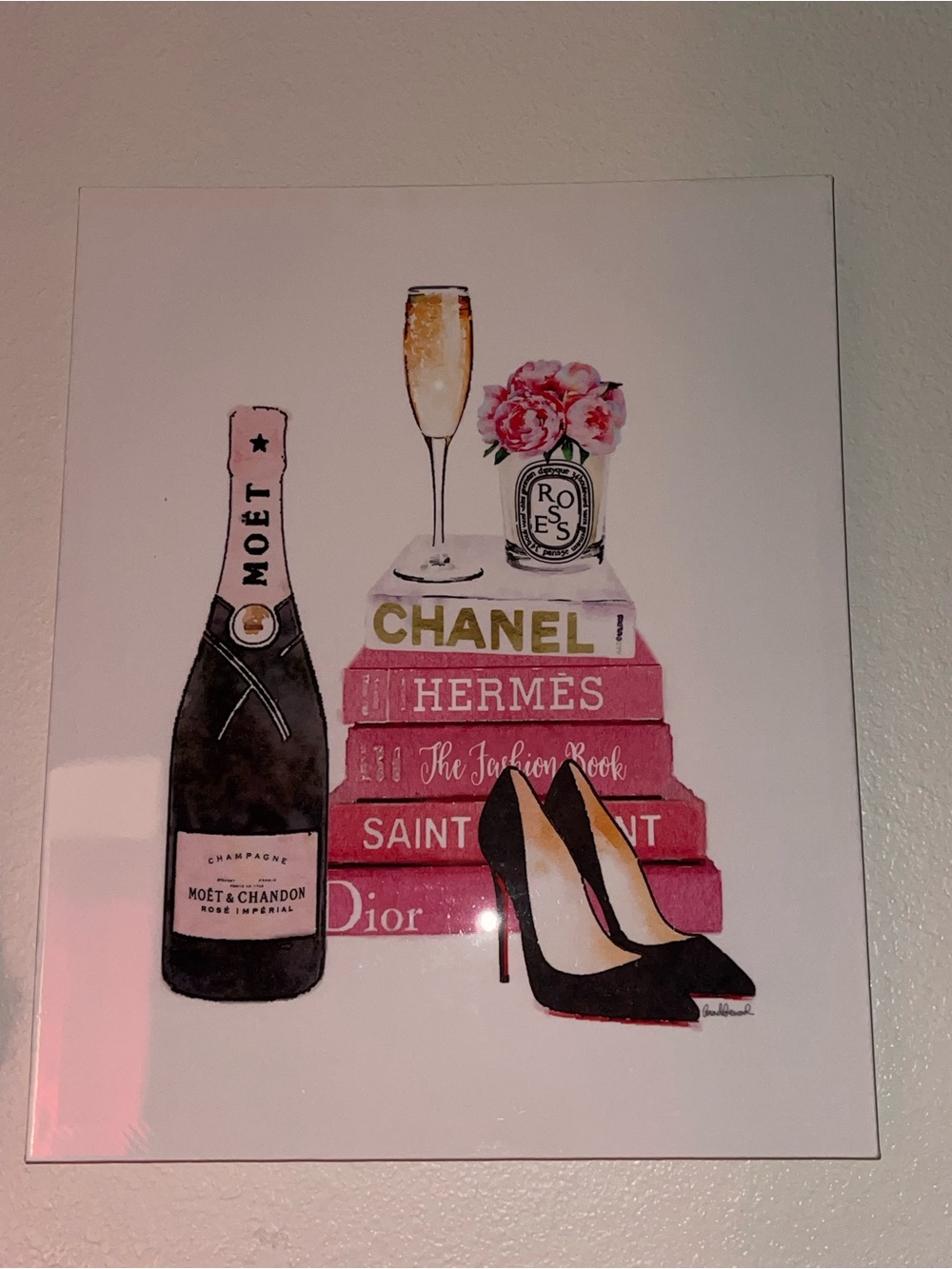 Moët Champagne & Fashion Books Wall Art - Pink, Black, Gold